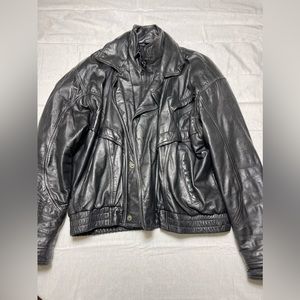 VTG Stratojac Genuine Leather Bomber Jacket Motorcycle Black Mens Size L Fullzip